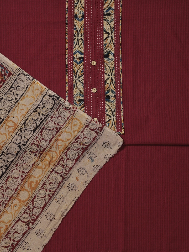 Rust Printed Cotton Dress Material With Dupatta