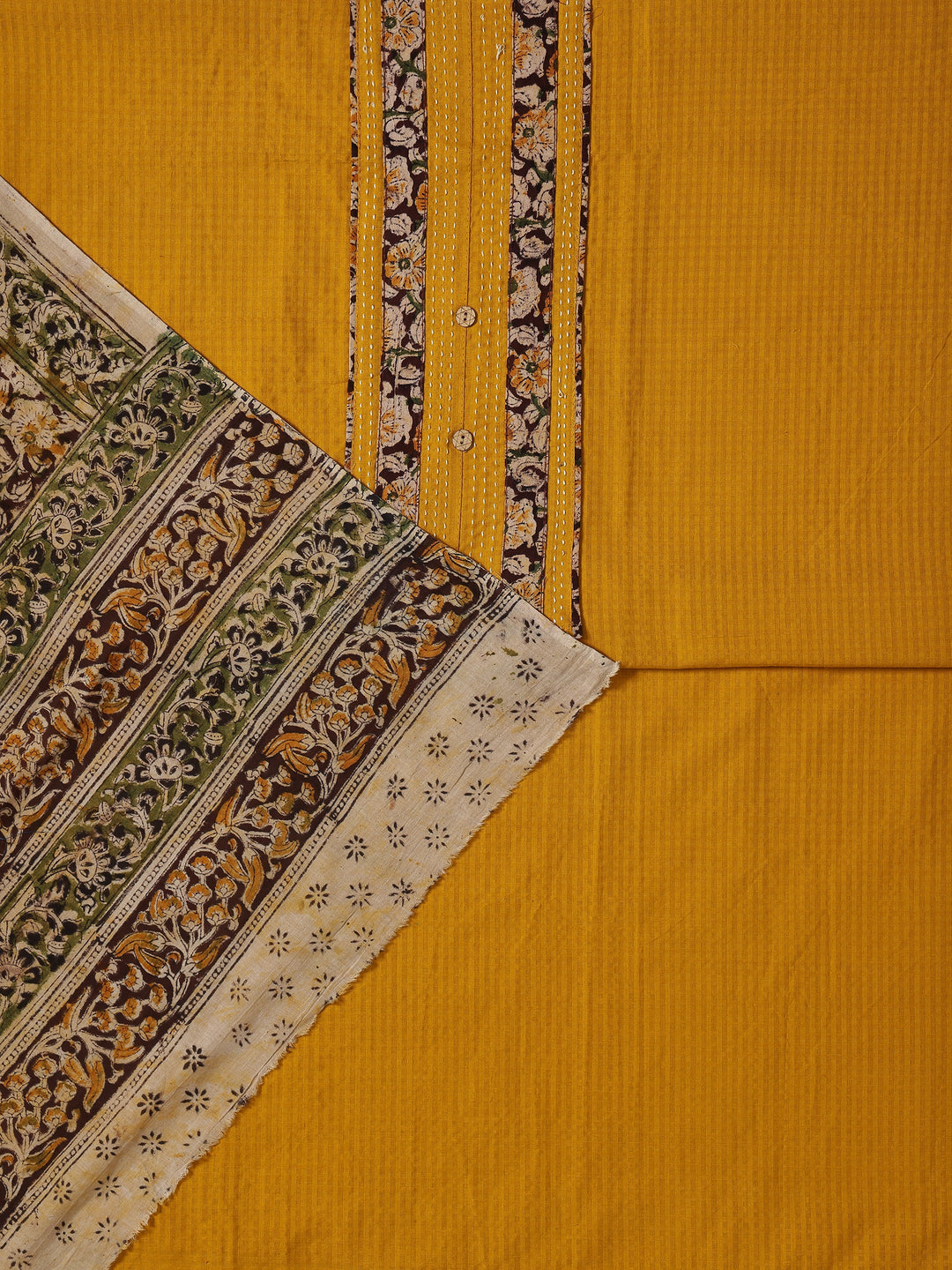 Mustard Printed Cotton Dress Material With Dupatta