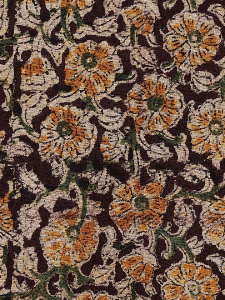 Mustard Printed Cotton Dress Material With Dupatta