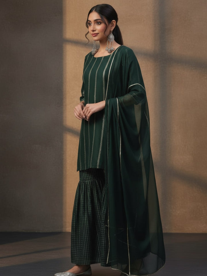 Green Striped Polyester Suit Set