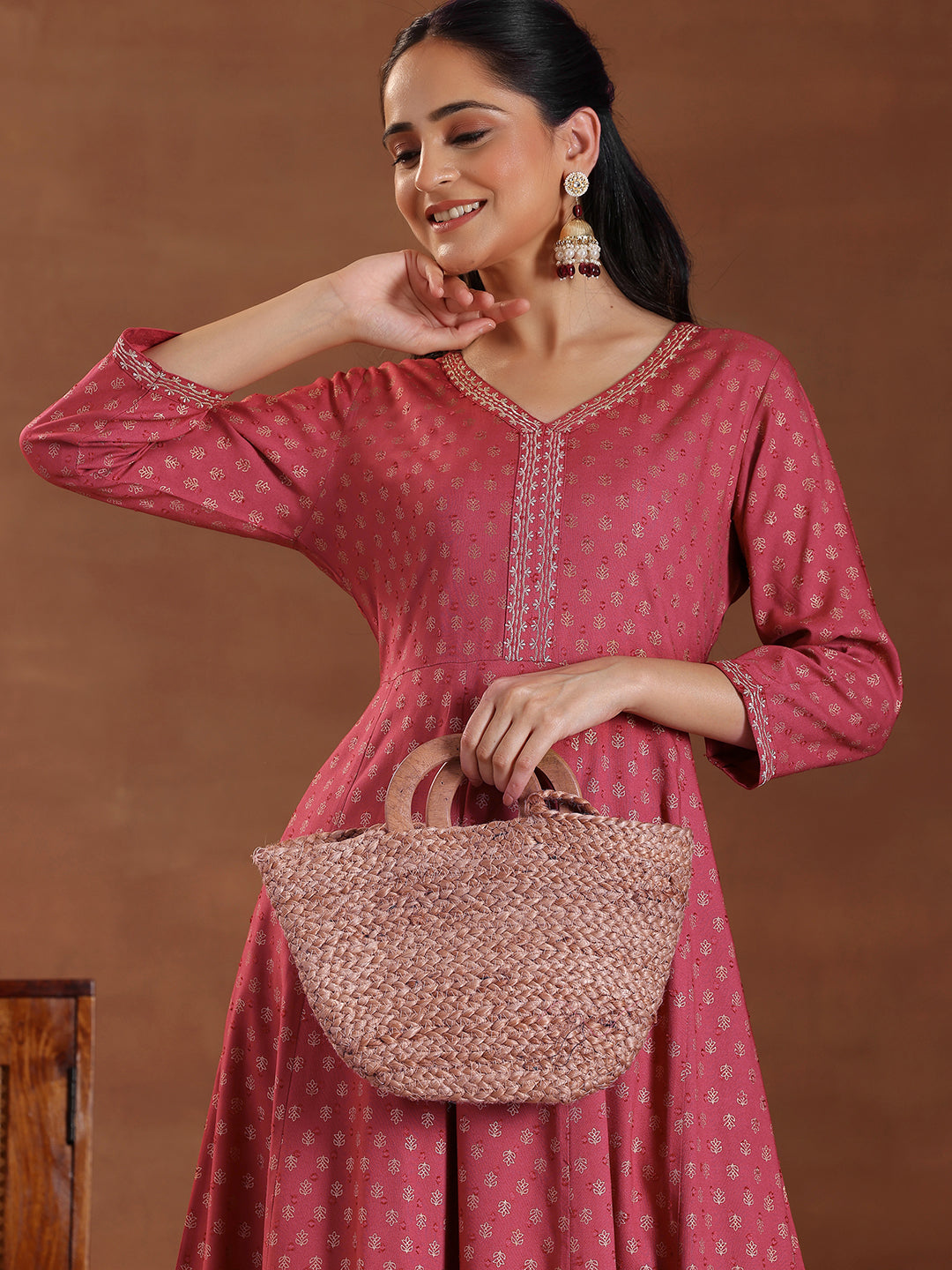 Pink Printed Cotton A-Line Dress