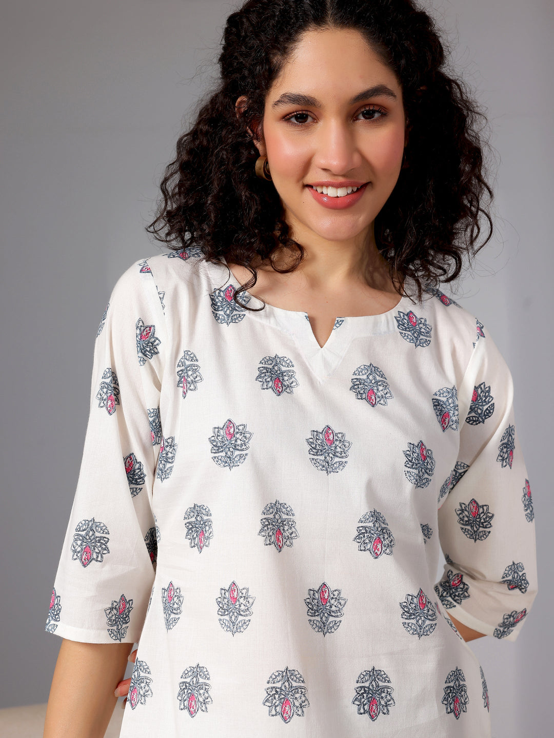 Cream Printed Cotton Night Suits