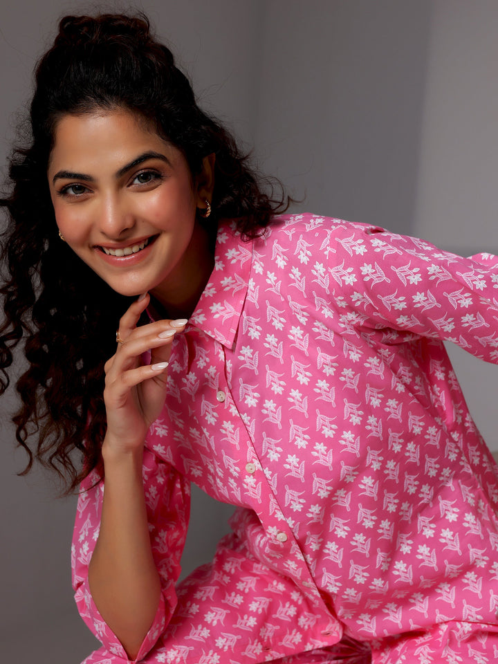 Pink Printed Cotton Night Suits
