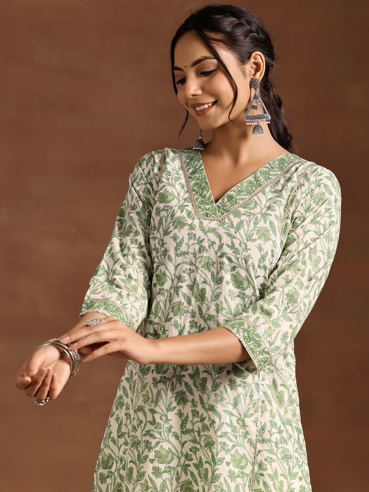 Green Printed Cotton Straight Kurta