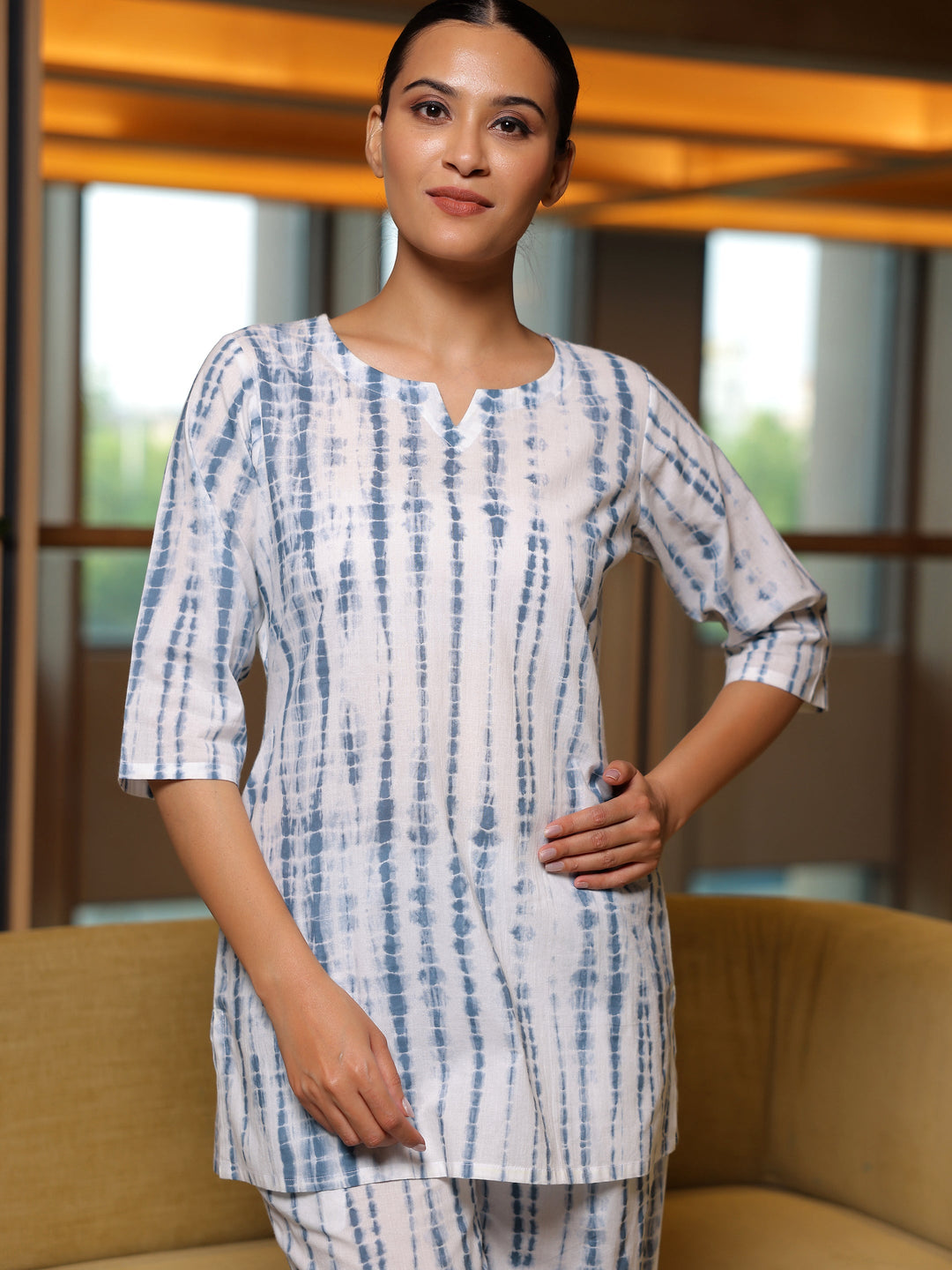 Grey Printed Cotton Night Suit