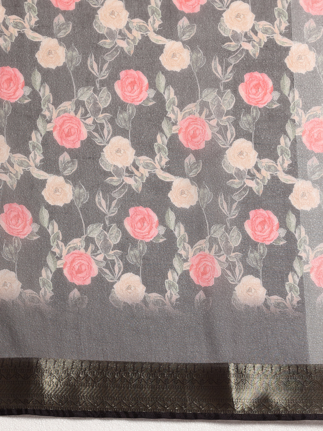 Black Printed Organza Saree With Unstitched Blouse Piece