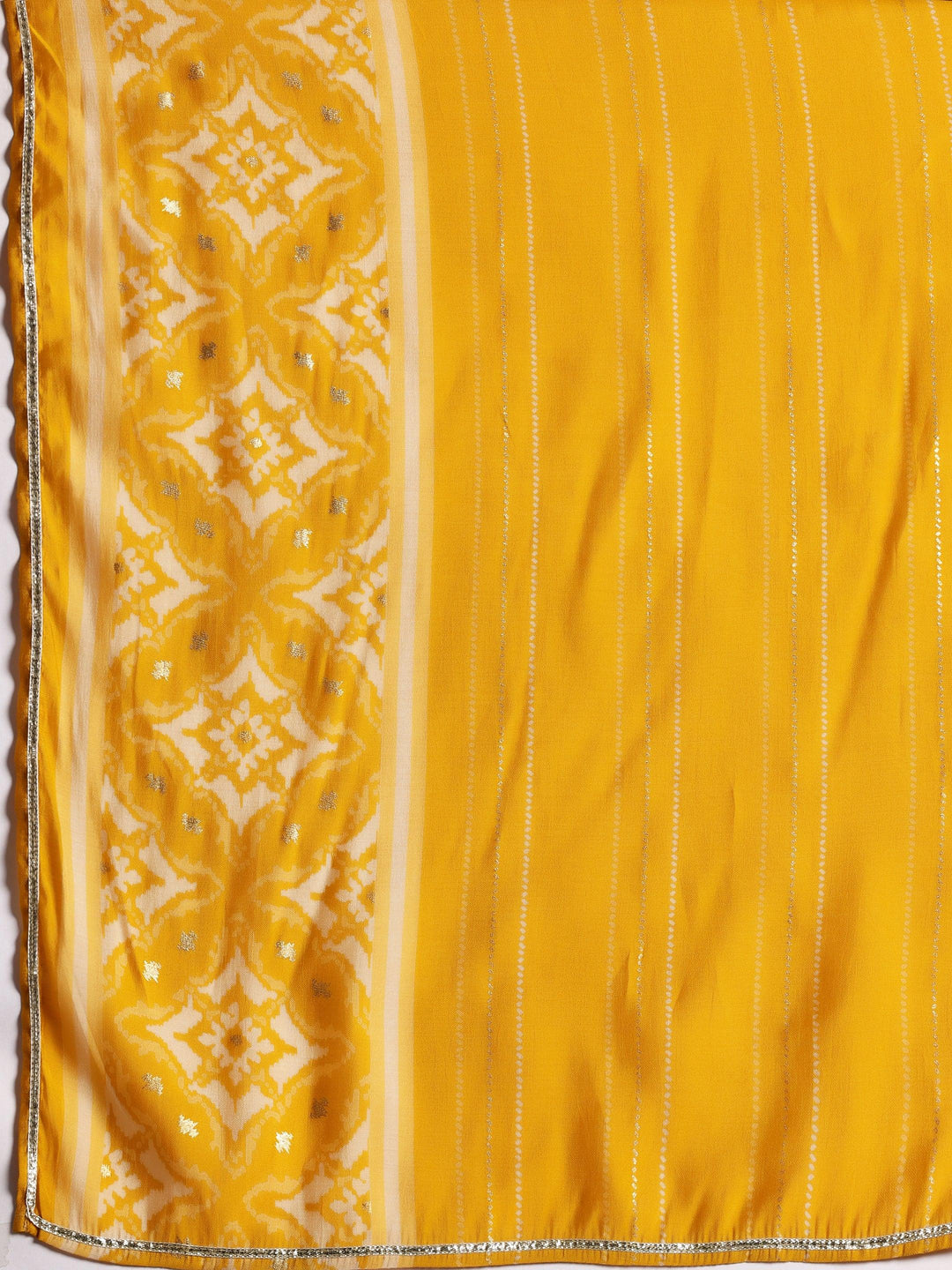 Izra Mustard Printed Silk Blend Anarkali Kurta With Churidar & Dupatta - ShopLibas