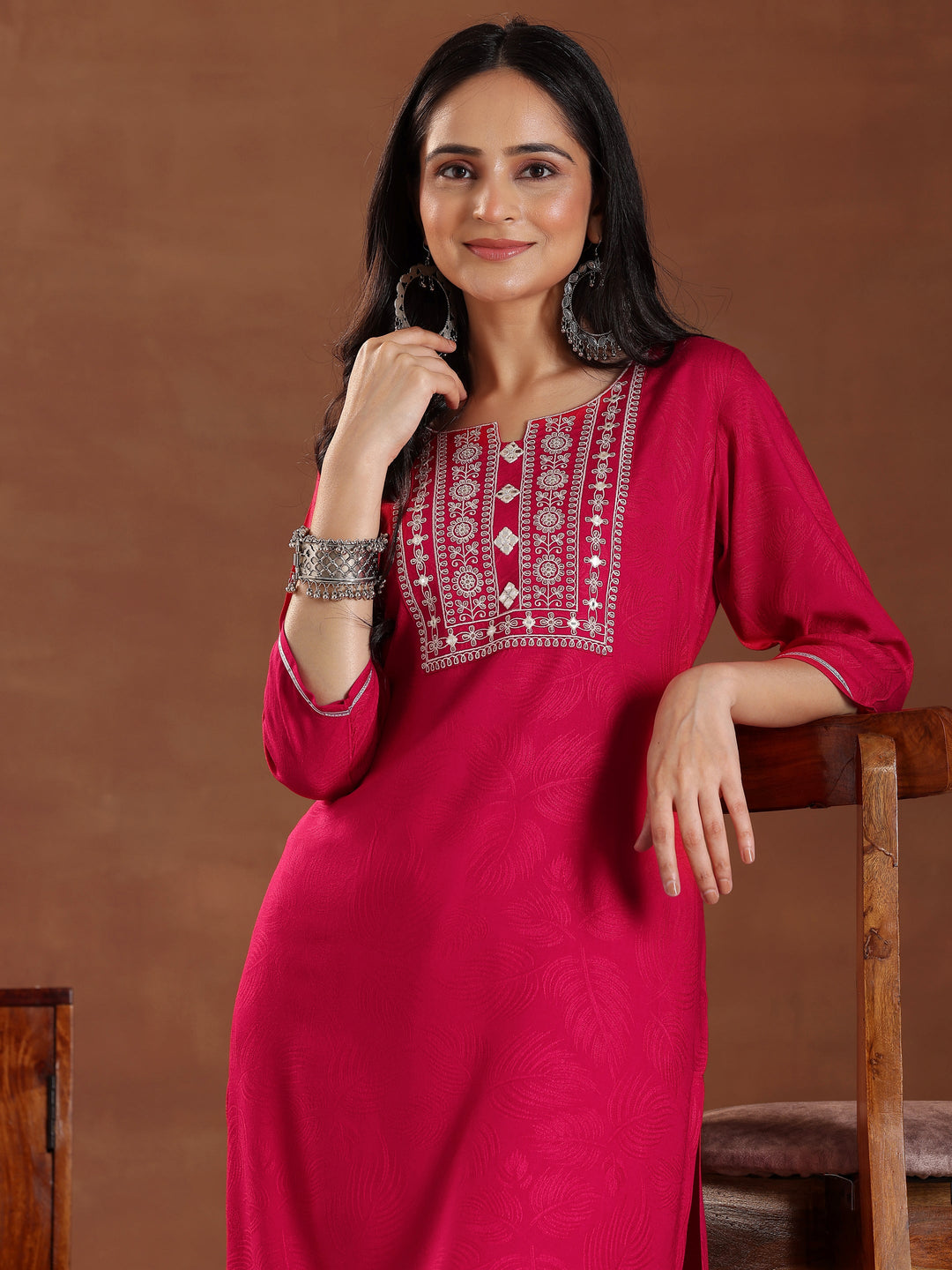 Pink Printed Rayon Straight Kurta