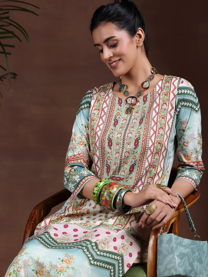 Sea Green Printed Crepe Straight Kurta
