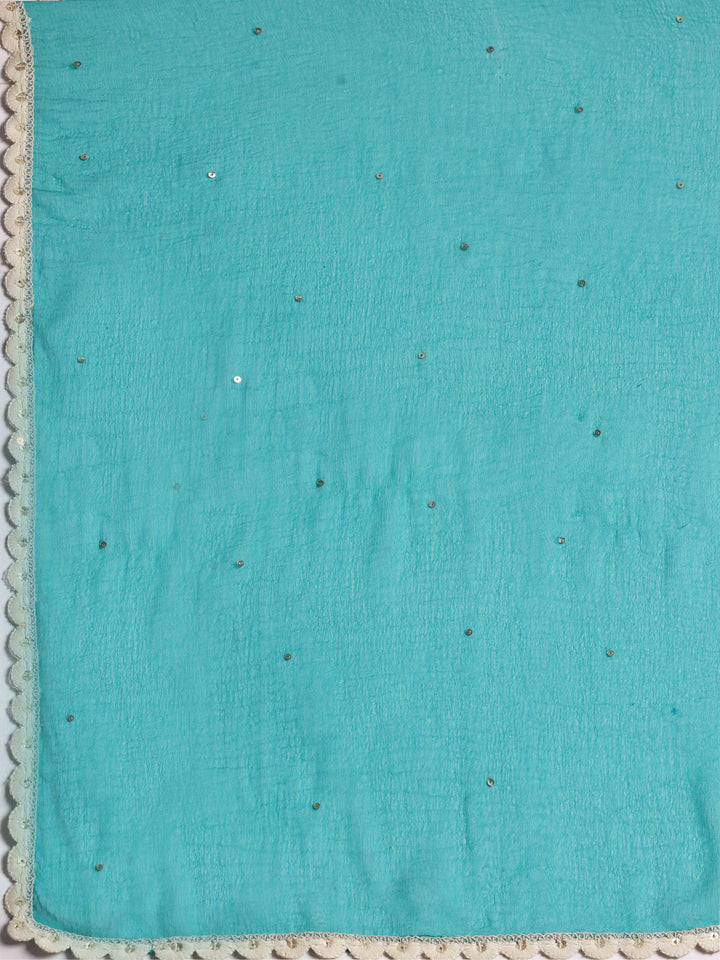 Mahira  Green Printed Silk Blend A-Line Kurta With Trousers & Dupatta