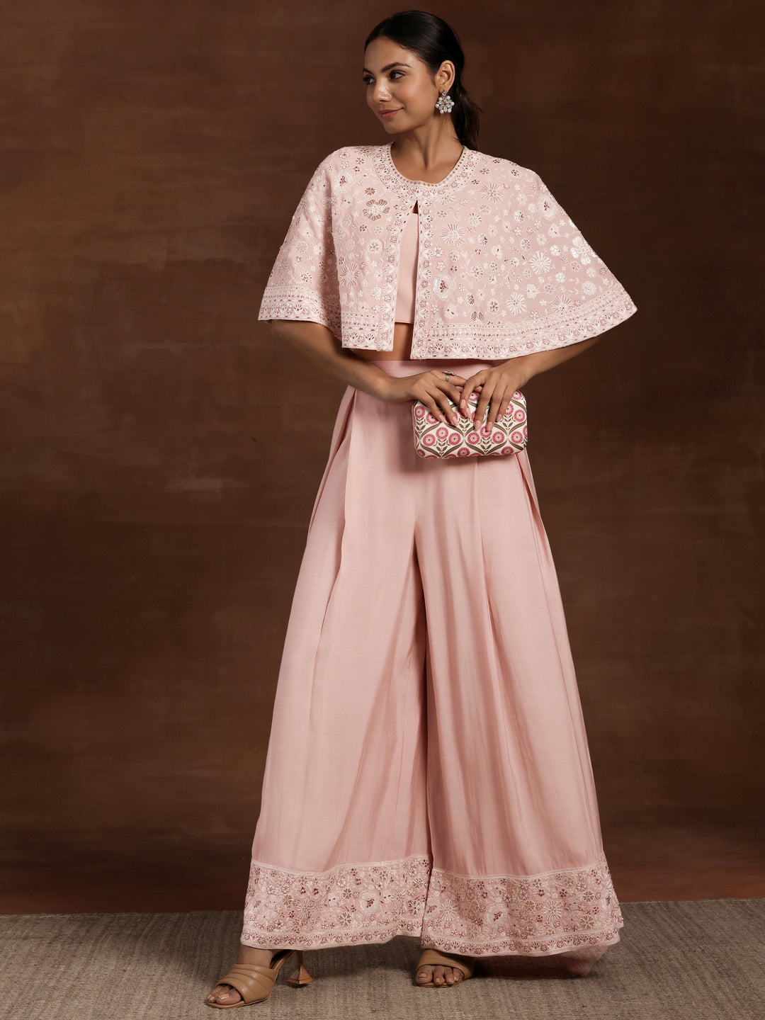 Libas Art Pink Solid Silk Blend 3 Piece Co-Ords
