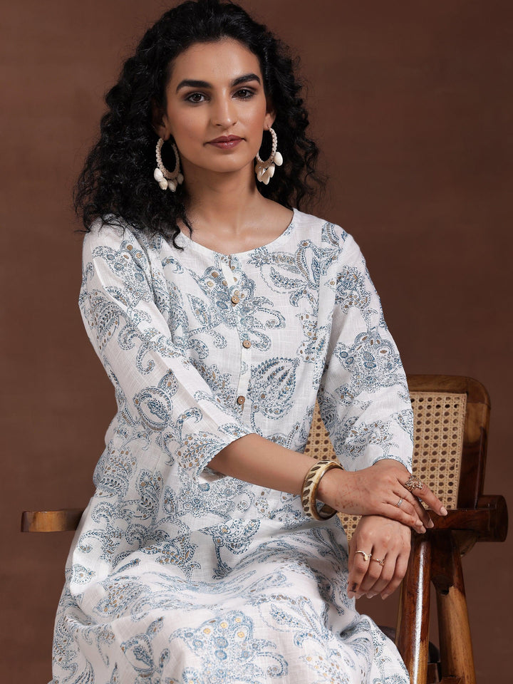 White Printed Cotton A-Line Dress