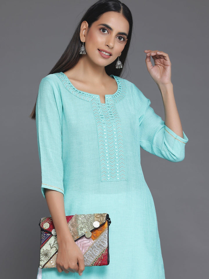 Blue Yoke Design Cotton Straight Kurta