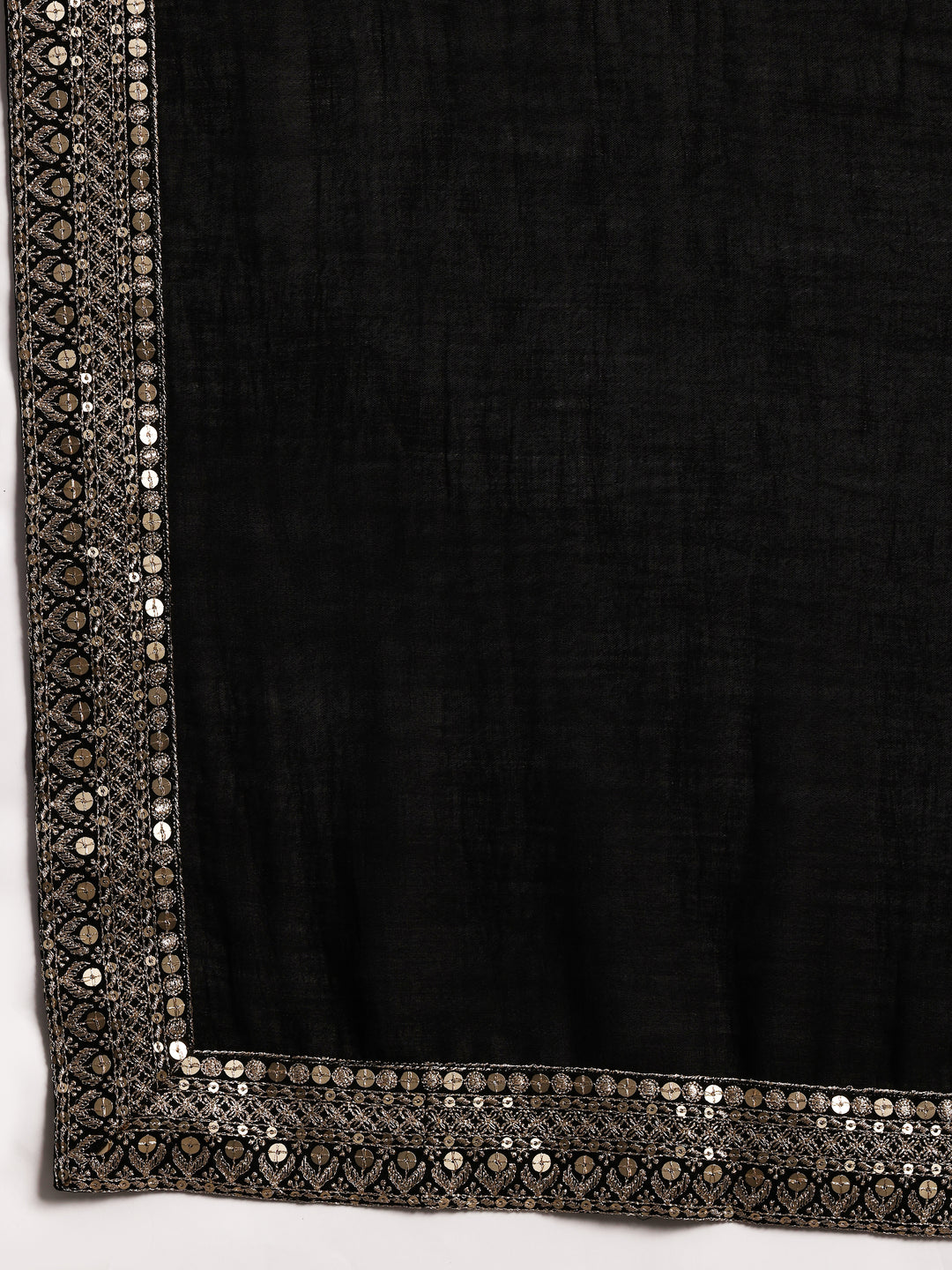 Black Embroidered Silk Blend Straight Suit With Dupatta