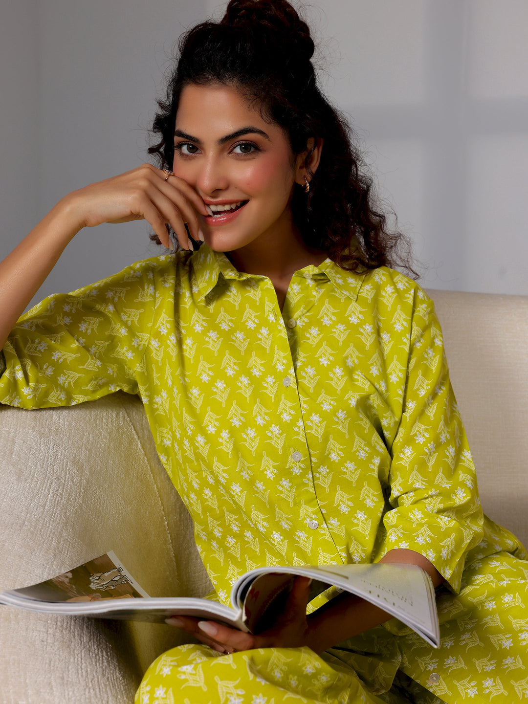 Green Printed Cotton Night Suits
