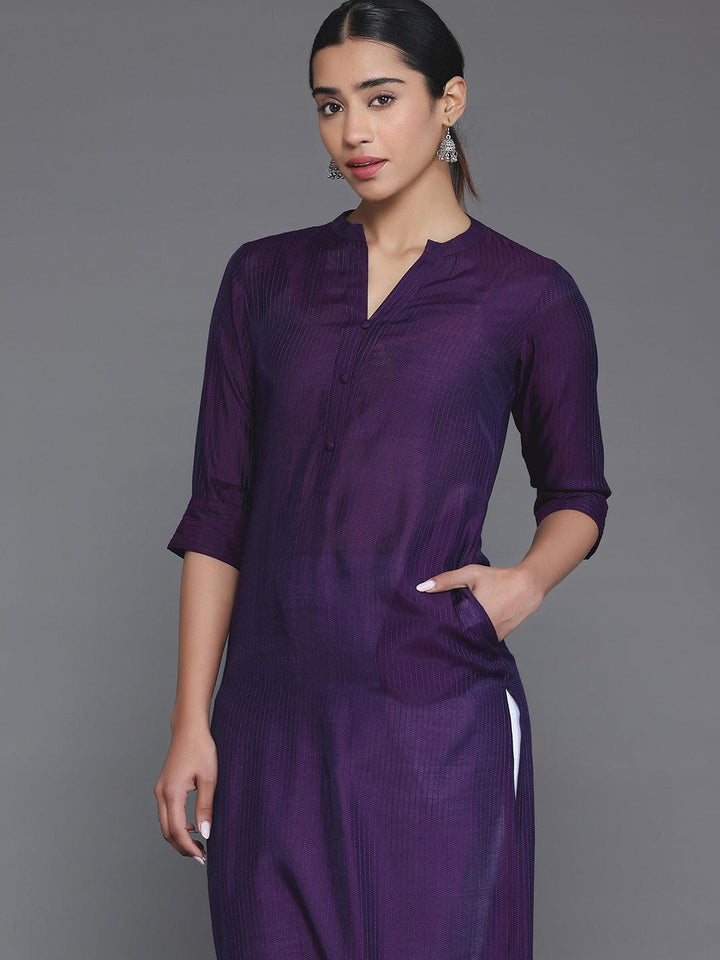 Purple Woven Design Silk Straight Kurta