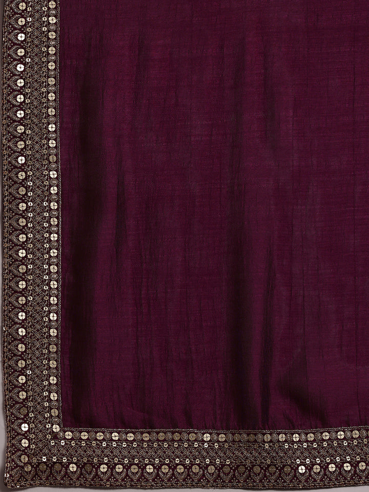 Maroon Embroidered Silk Blend Straight Suit With Dupatta