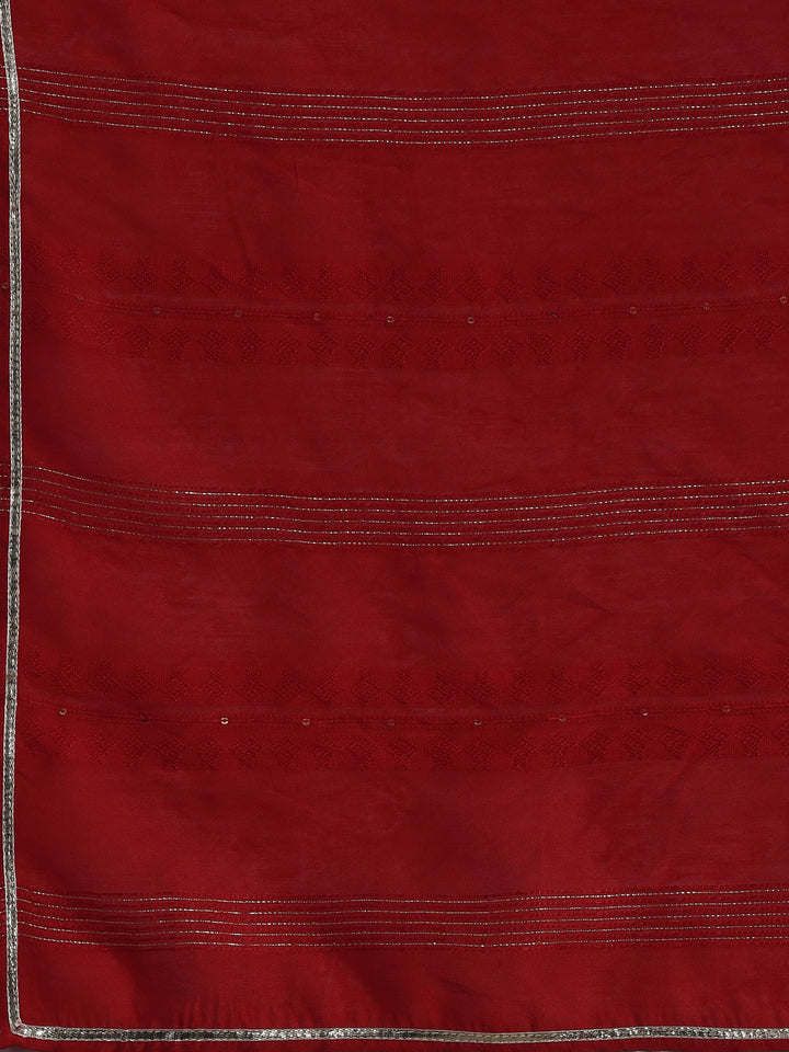 Beige Yoke Design Silk Blend Straight Kurta With Trousers & Dupatta