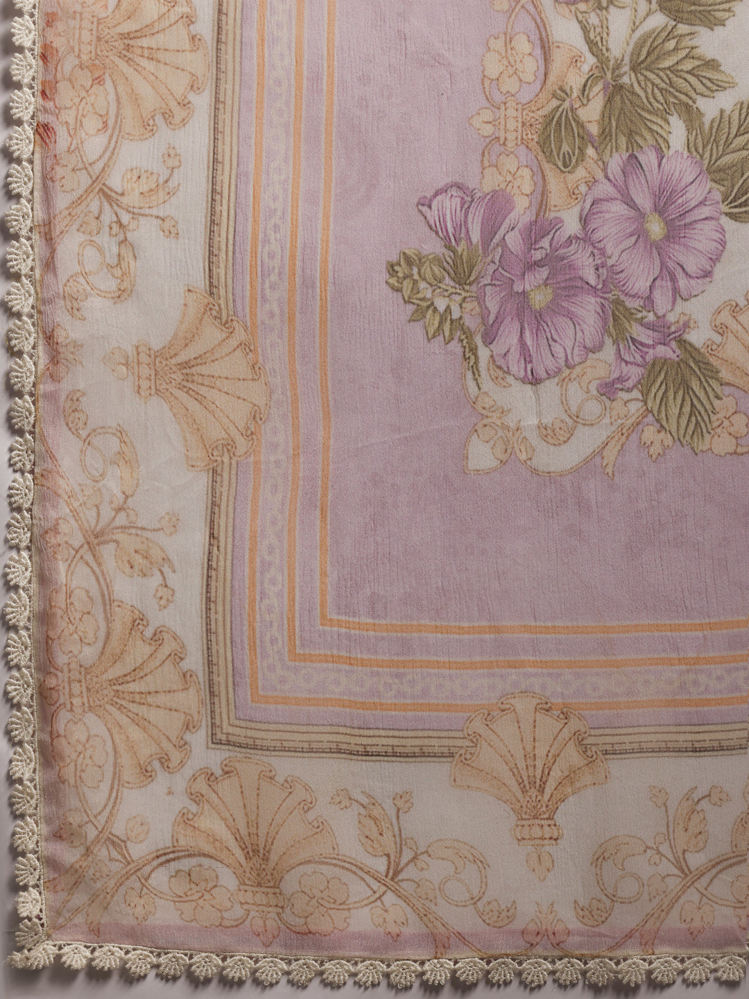 Lilac Embroidered Silk Blend Straight Suit With Dupatta