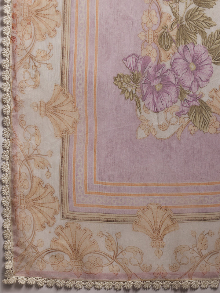 Lilac Embroidered Silk Blend Straight Suit With Dupatta