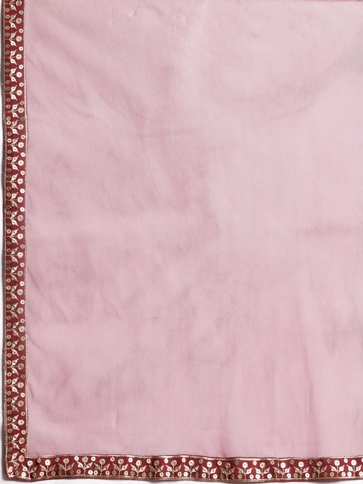 Libas Art Chandni Mauve Embroidered Georgette A-Line Kurta With Trousers & Dupatta