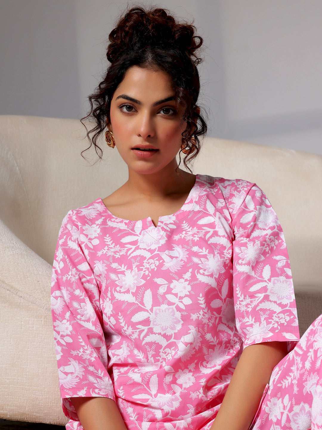 Pink Printed Cotton Night Suits