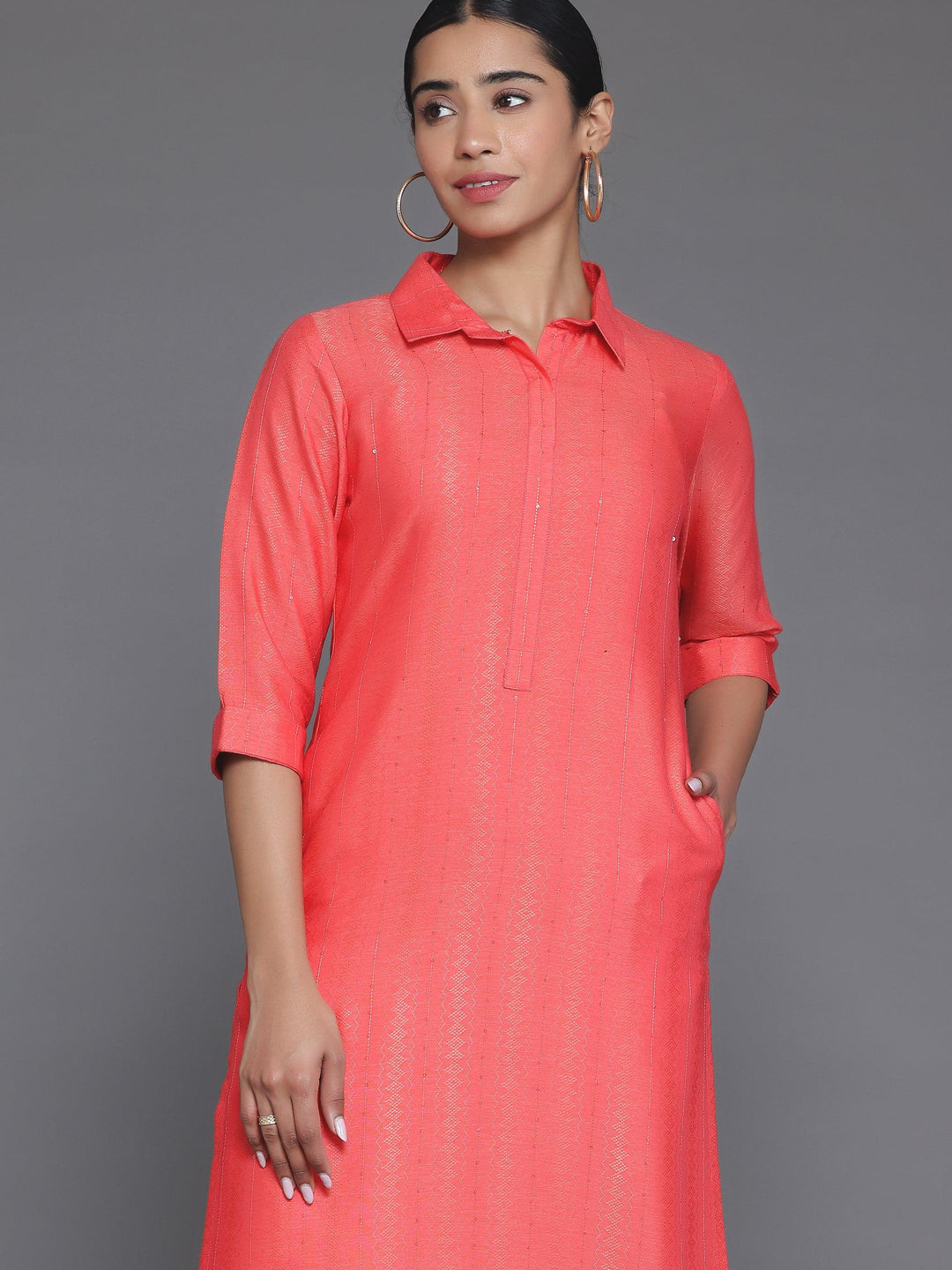 Coral Woven Design Cotton Straight Kurta