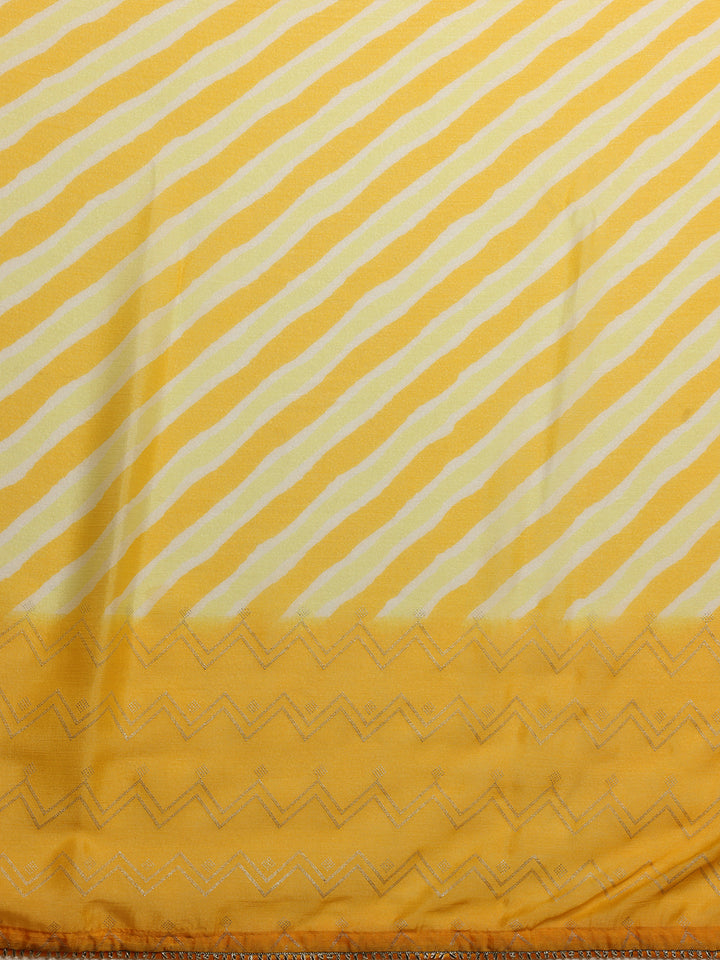 Yellow Printed Silk Blend Saree With Unstitched Blouse Piece