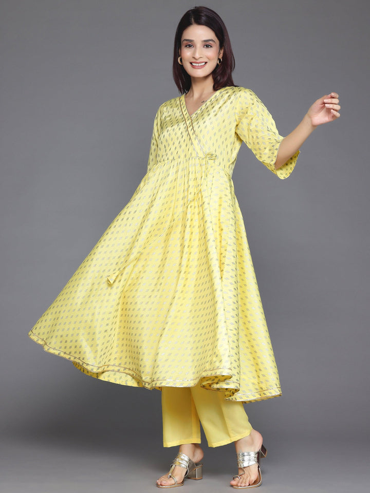 Yellow Printed Silk Blend Anarkali Kurta Set