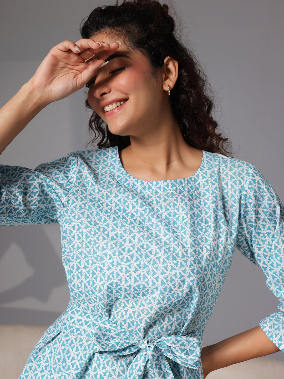 Blue Printed Cotton Night Suits