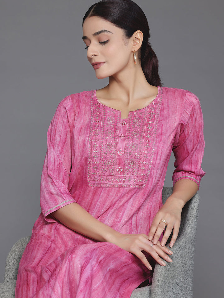 Pink Yoke Design Cotton Straight Kurta