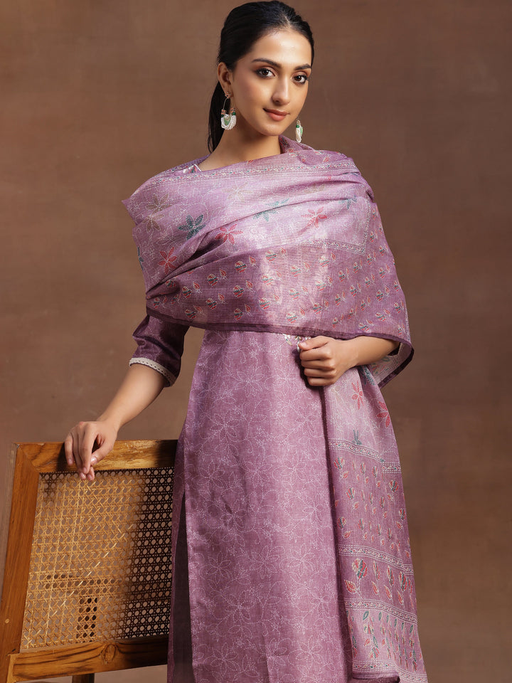 Mauve Yoke Design Cotton Straight Suit With Dupatta