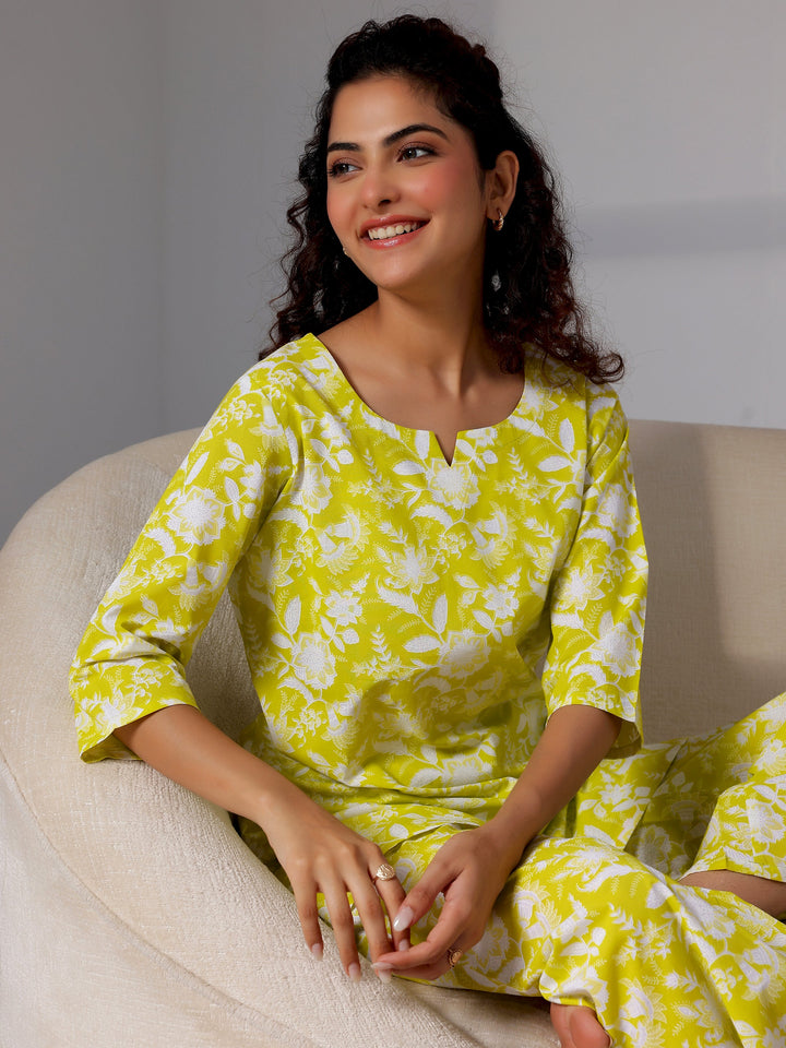 Green Printed Cotton Night Suits
