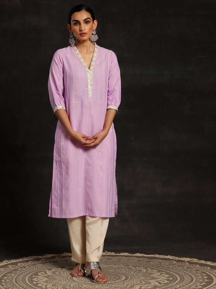 Purple Woven Design Cotton Straight Kurta