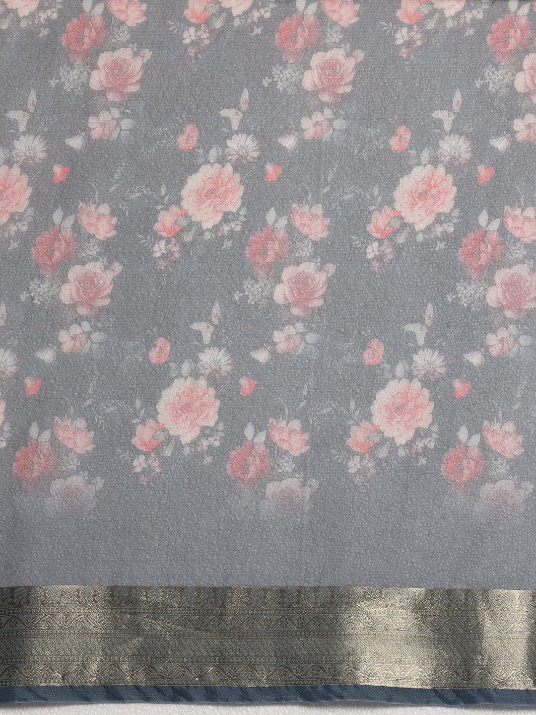 Blue Printed Organza Saree With Unstitched Blouse Piece