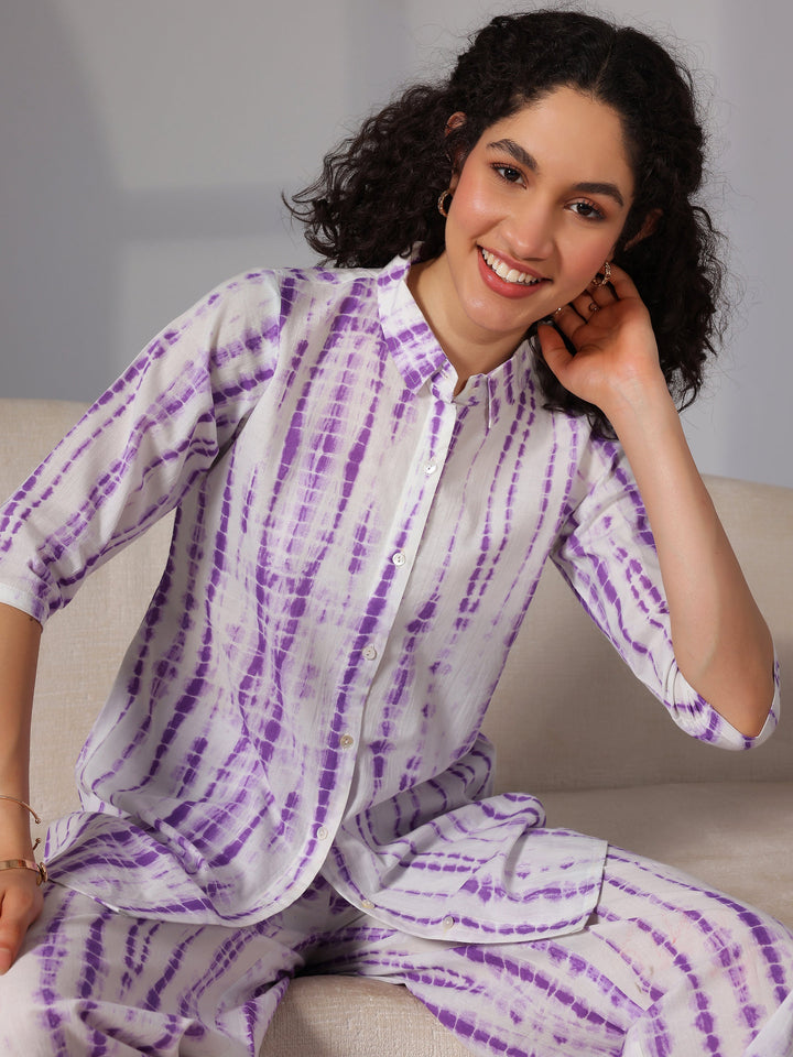 Purple Printed Cotton Night Suits