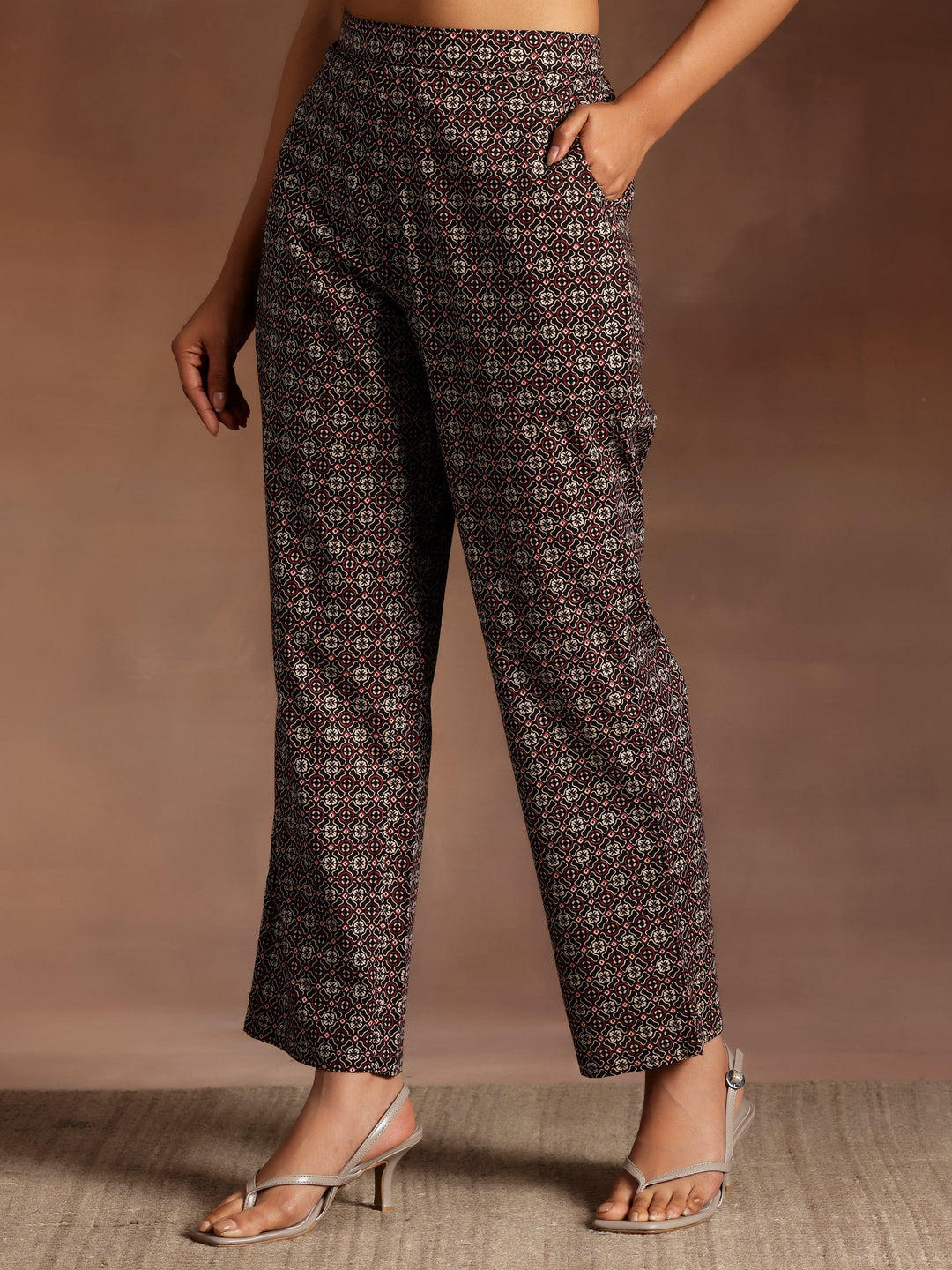 Black Printed Cotton A-Line Kurta With Palazzos