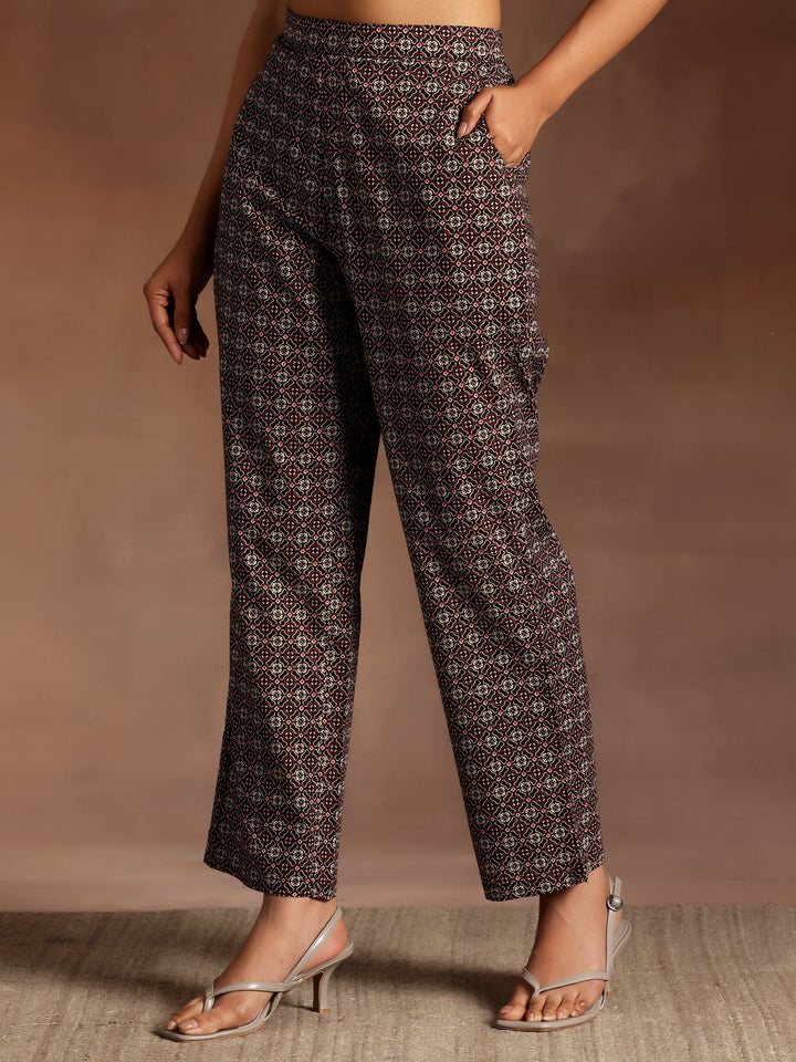 Black Printed Cotton A-Line Kurta With Palazzos