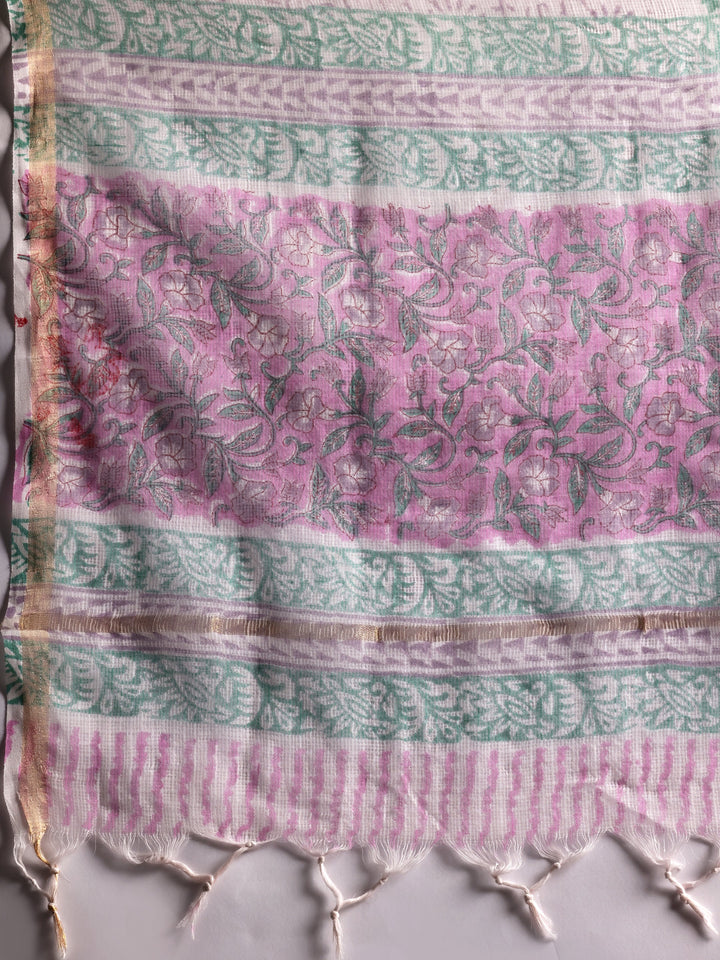 Pink Printed Cotton Straight Suit With Dupatta