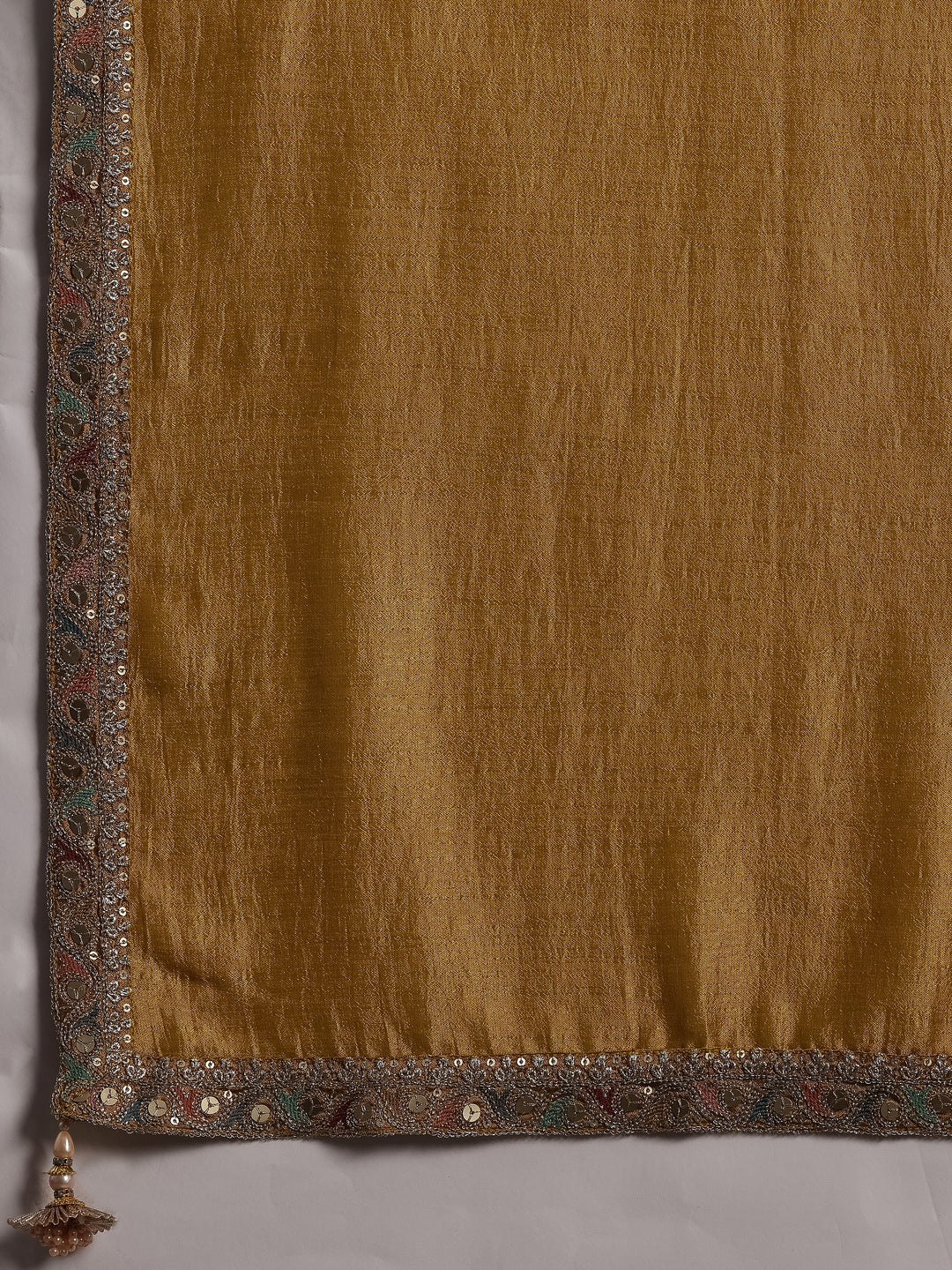 Adaa Mustard Embroidered Silk Blend Straight Kurta With Palazzos & Dupatta