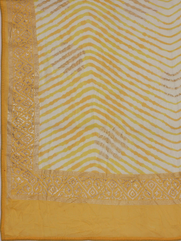Yellow Printed Poly Georgette Saree With Unstitched Blouse Piece
