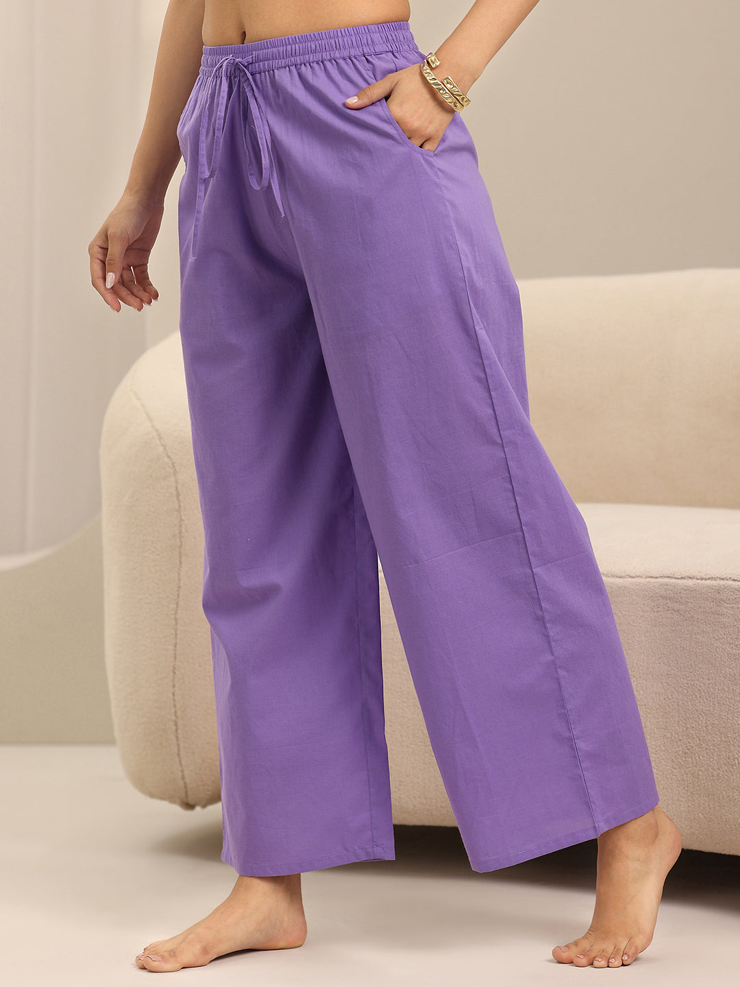 Purple Solid Cotton Night Suits