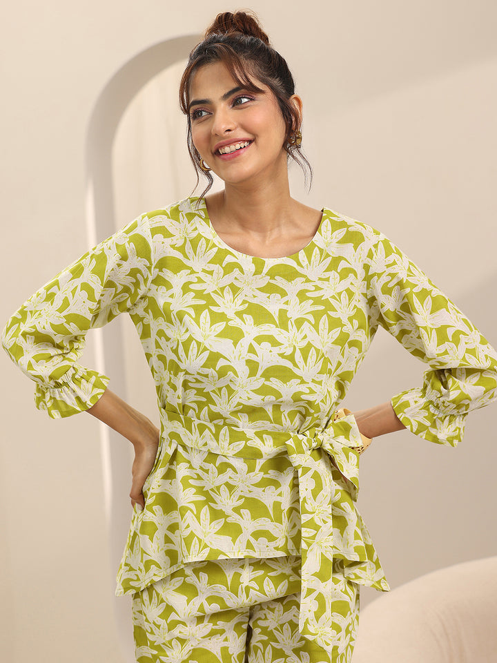 Green Printed Cotton Night Suits