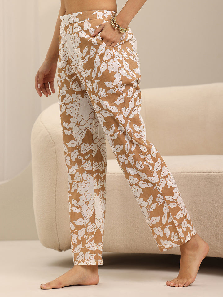 Beige Printed Cotton Night Suits
