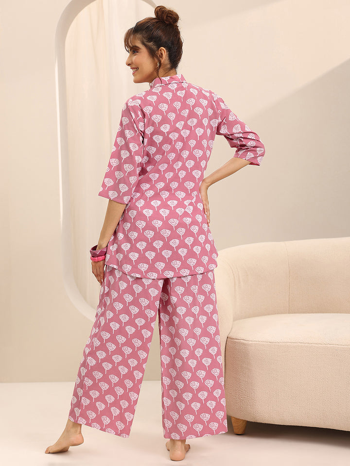 Pink Printed Cotton Night Suits