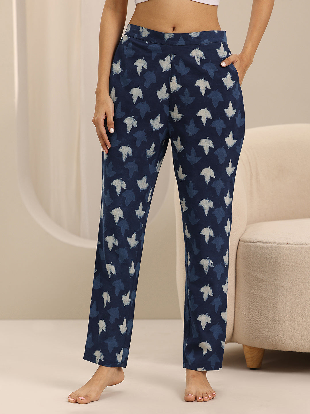 Blue Printed Cotton Night Suits