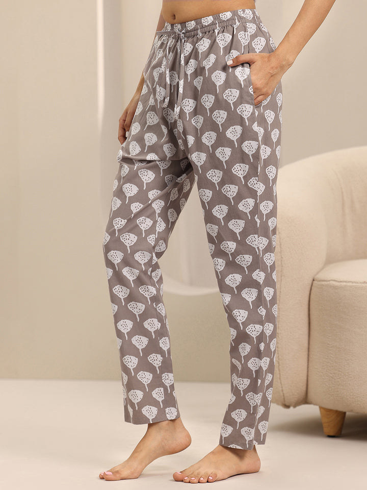 Grey Printed Cotton Night Suits