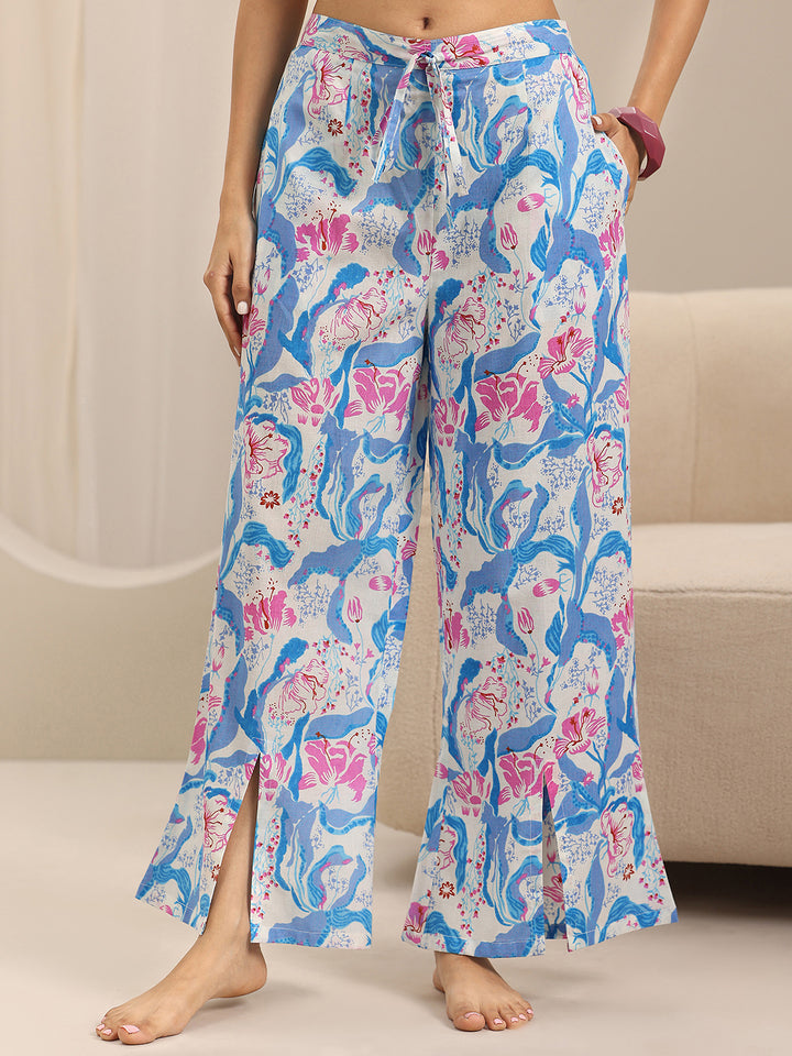 Off white Printed Cotton Night Suits