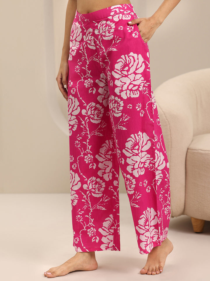 Pink Printed Cotton Night Suits