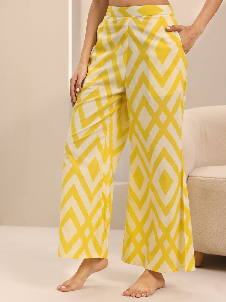 Yellow Printed Cotton Night Suits